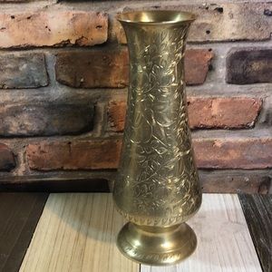 Indian Brass Flower Vase Height: 9” Brass: 3”